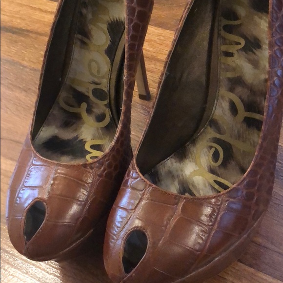 Sam Edelman Brown Leather Print Platform Heels - Picture 5 of 5